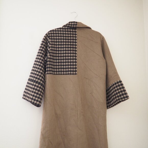 Nwt Quaint Josephine Double Breasted Khaki Patchwork Check Coat sz xs - Picture 10 of 10